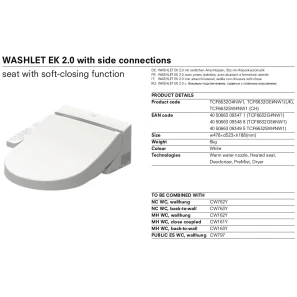 Изображение товара сиденье для унитаза toto washlet™ ek 2.0 mh/nc tcf6632g#nw1