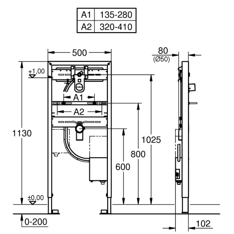 Монтажный элемент для раковины с подключением инфракрасной электроники, 1130 мм Grohe Rapid SL 38748002