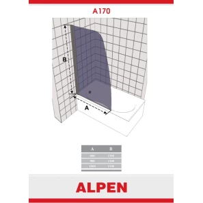 Изображение товара шторка для ванны alpen alpina 90 см прозрачное стекло a170n-90