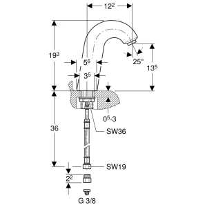 Изображение товара сенсорный смеситель для раковины geberit тип 60, питание от сети, с миксером 115.724.21.1