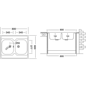 Изображение товара кухонная мойка матовая сталь ukinox стандарт stm800.600 20--6c 3c-