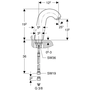 Изображение товара сенсорный смеситель для раковины geberit тип 60, питание от батареи, с миксером и ручкой 115.723.21.1