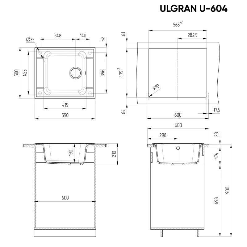 Кухонная мойка Ulgran черный U-604-308