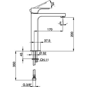 Изображение товара смеситель для раковины без донного клапана cisal cubic cu00354121