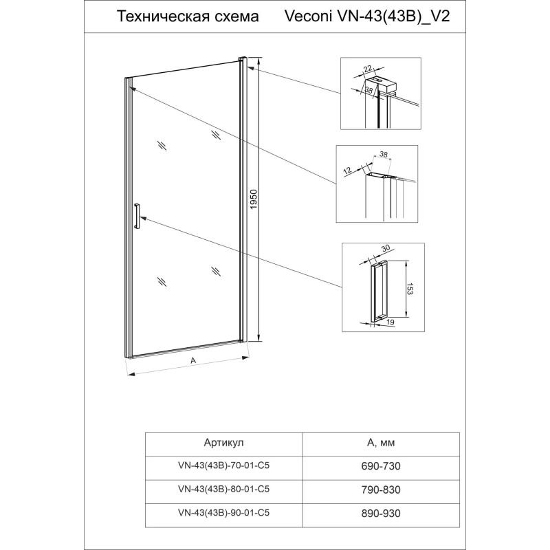 Душевая дверь 90 см Veconi Vianno VN43-90-02-19C1 Pear