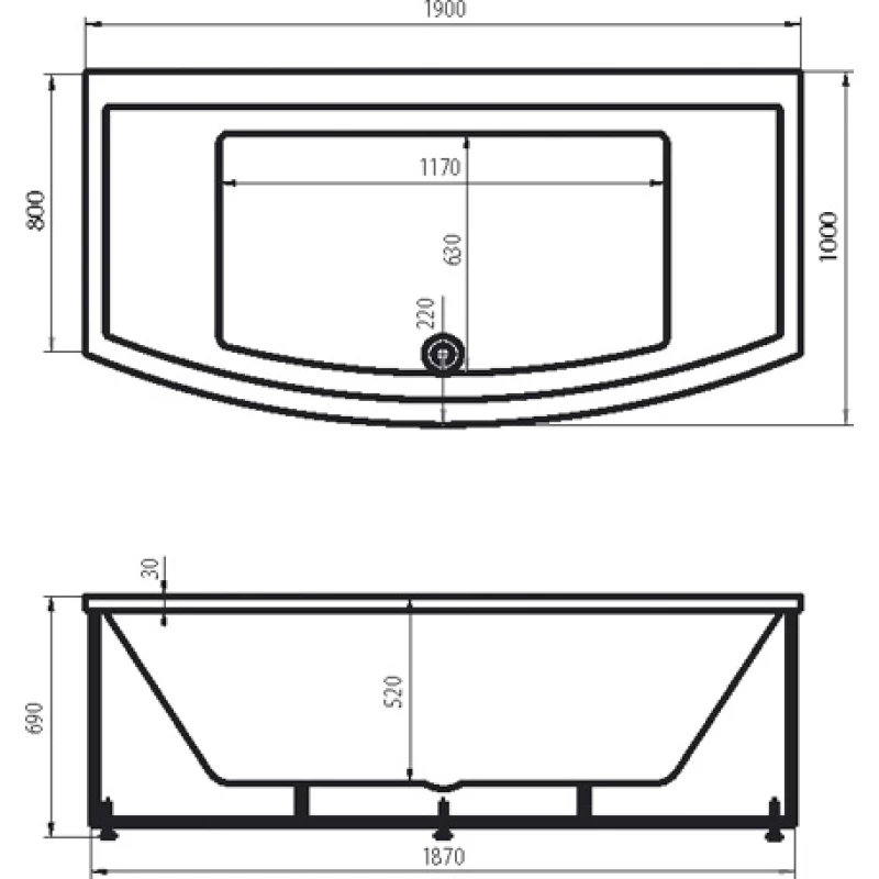Акриловая ванна 190x80 см Vagnerplast Inspira VPBA191INS2X-04