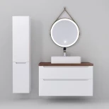 Комплект мебели белый глянец 99,5 см со столешницей бук темный Jorno Wood Wood.01.100/P/W + Wood.06.100/DW + 0085176 + Wood.02.50/TK