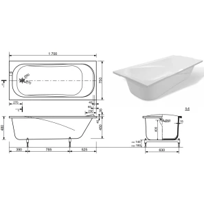 Изображение товара ванна из литьевого мрамора 170x75 см эстет альфа fp00001751