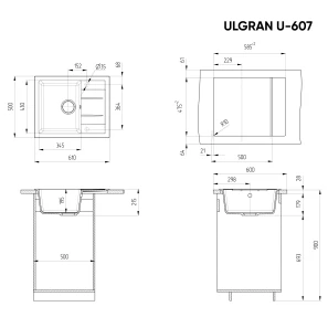 Изображение товара кухонная мойка ulgran ультра-черный u-607-344