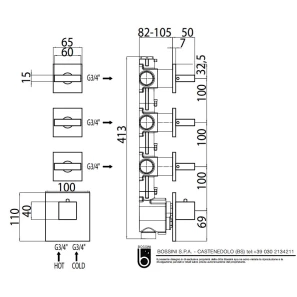 Изображение товара наружняя часть термостата на 3-6 потребителя bossini outlets z033205.030