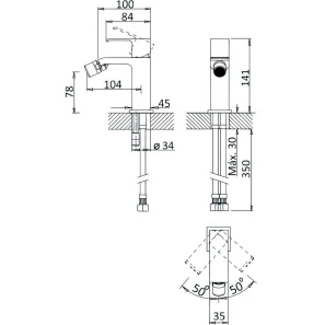 Изображение товара смеситель для биде с донным клапаном cezares porta porta-bs1-bio
