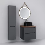Комплект мебели серый матовый 60 см со столешницей бук темный, раковина черный глянец Jorno Wood Wood.01.60/P/GR + Wood.06.60/DW + 0025403 + Wood.02.50/TK
