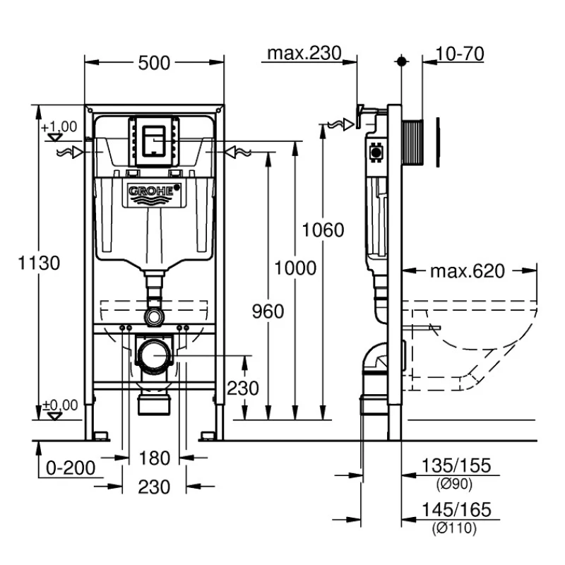 Монтажный элемент для подвесного унитаза, 1130 мм Grohe Rapid SL 39501000