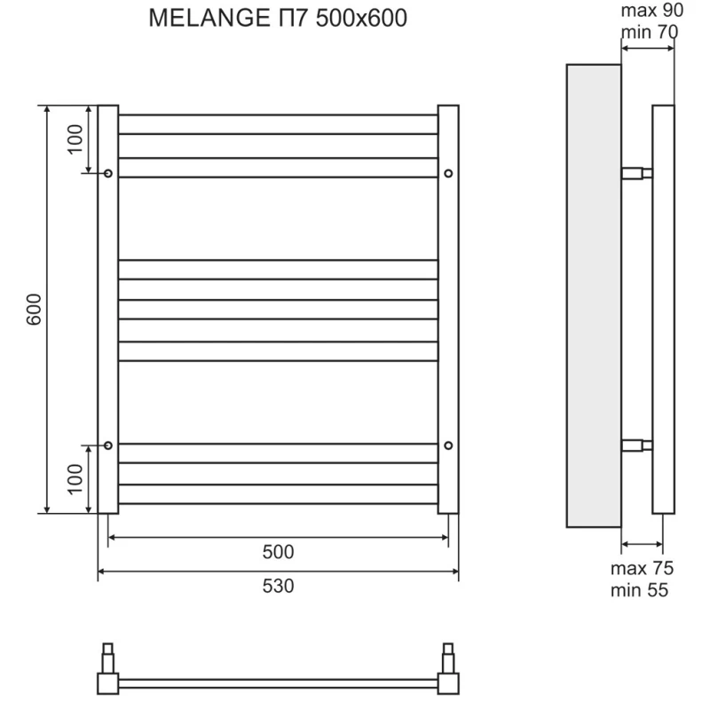 Полотенцесушитель водяной 600x500 Lemark Melange П7 LM49607W