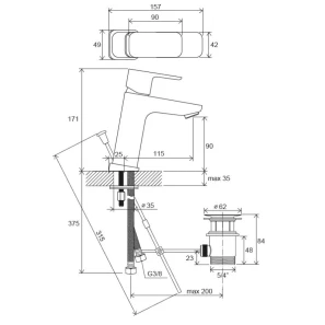 Изображение товара смеситель для раковины с донным клапаном ravak 10° free-td f 013.00 x070128