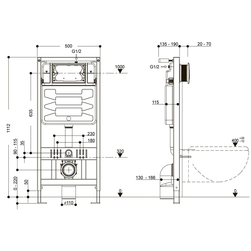 Комплект подвесной унитаз Aqueduto Cone CON0110 + система инсталляции Aqueduto Tecnica Circulo TEC01 + CIR0140