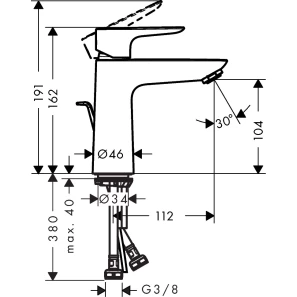 Изображение товара смеситель для раковины с донным клапаном hansgrohe talis e 71710990