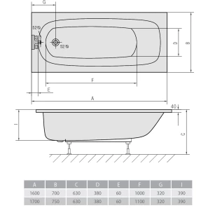 Изображение товара акриловая ванна 160x70 см alpen laura 24611