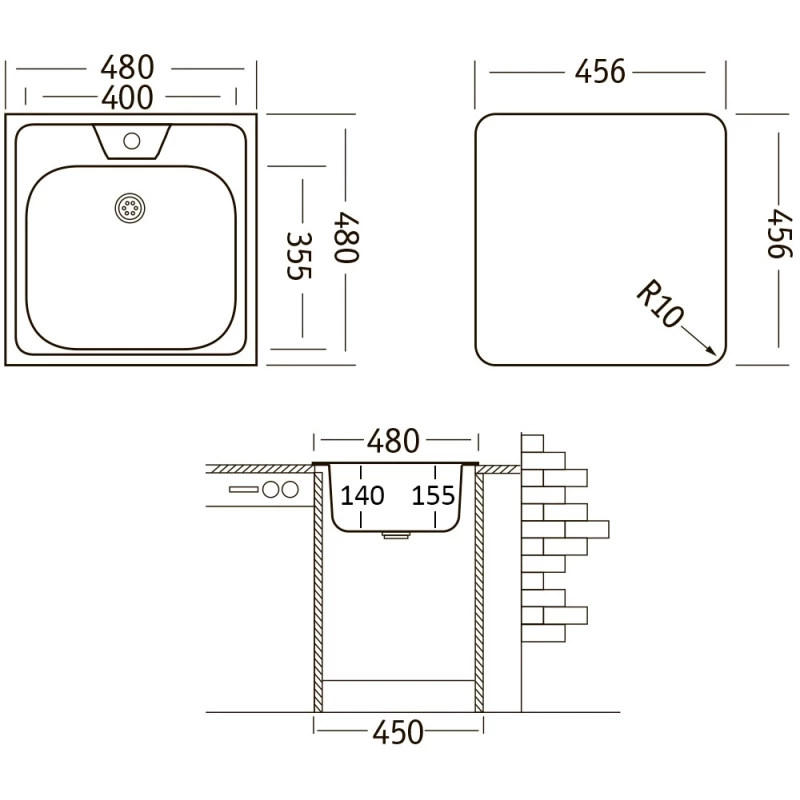 Кухонная мойка матовая сталь Ukinox Классика CLM480.480 -GT6K 0C