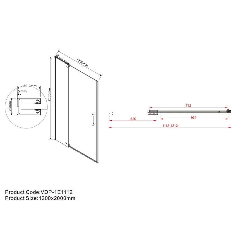 Душевая дверь 111,2-120 см Vincea Extra VDP-1E1112CGB тонированное