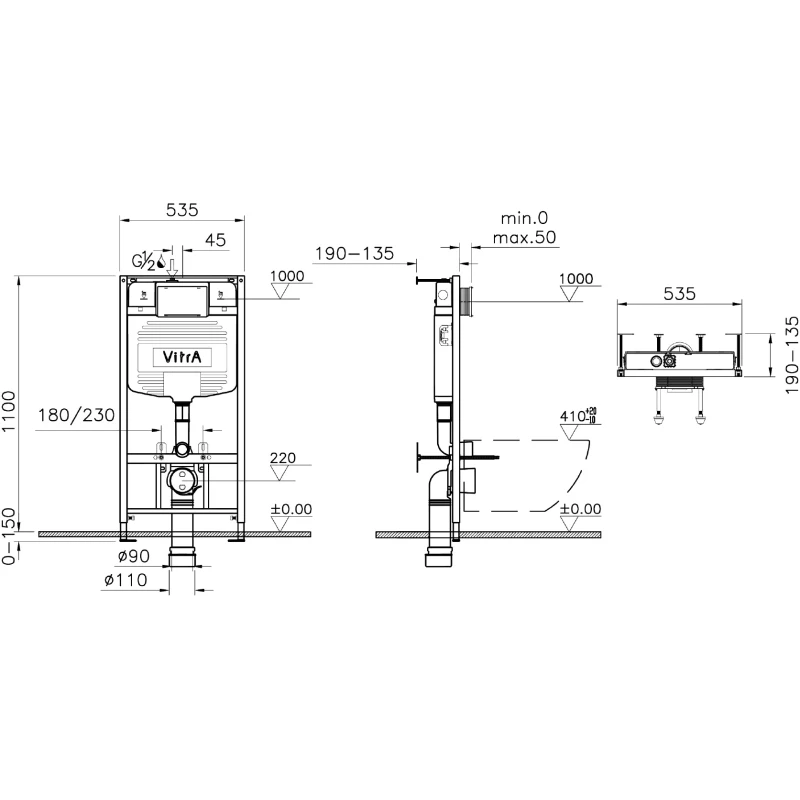 Комплект подвесной унитаз + система инсталляции VitrA S10 Spinflush 9842B003-7206