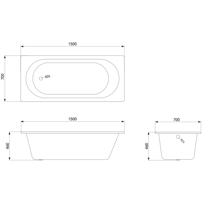 Чугунная ванна 150x70 см без ручек Timo Standard 3V Н0000018 