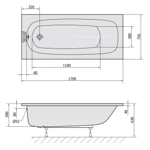 Изображение товара акриловая ванна 170x75 см alpen laura 25611