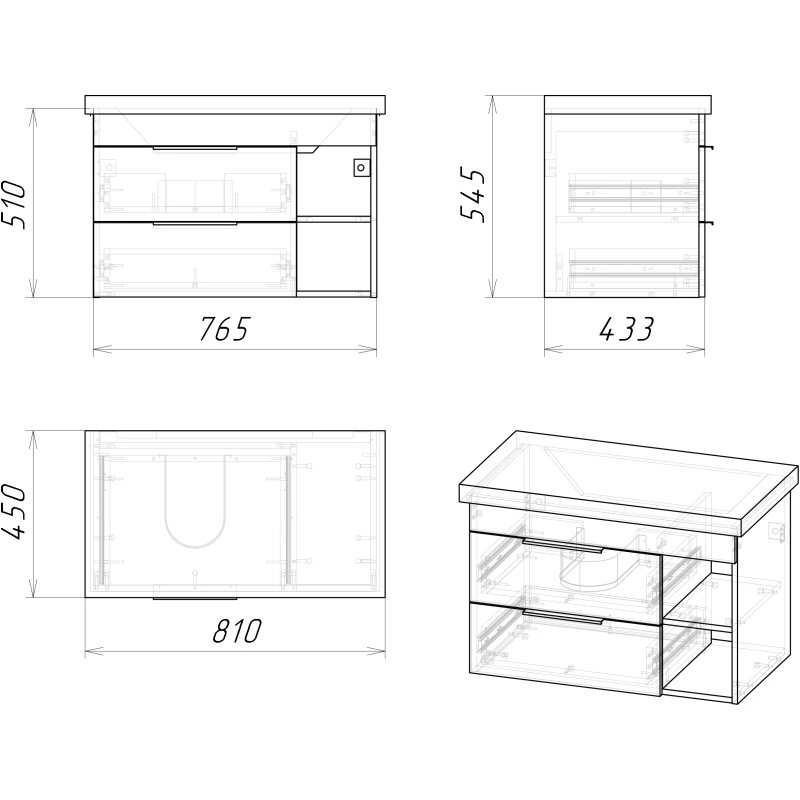Комплект мебели дуб галифакс 81 см Grossman Форта 108004 + 30469 + 208002