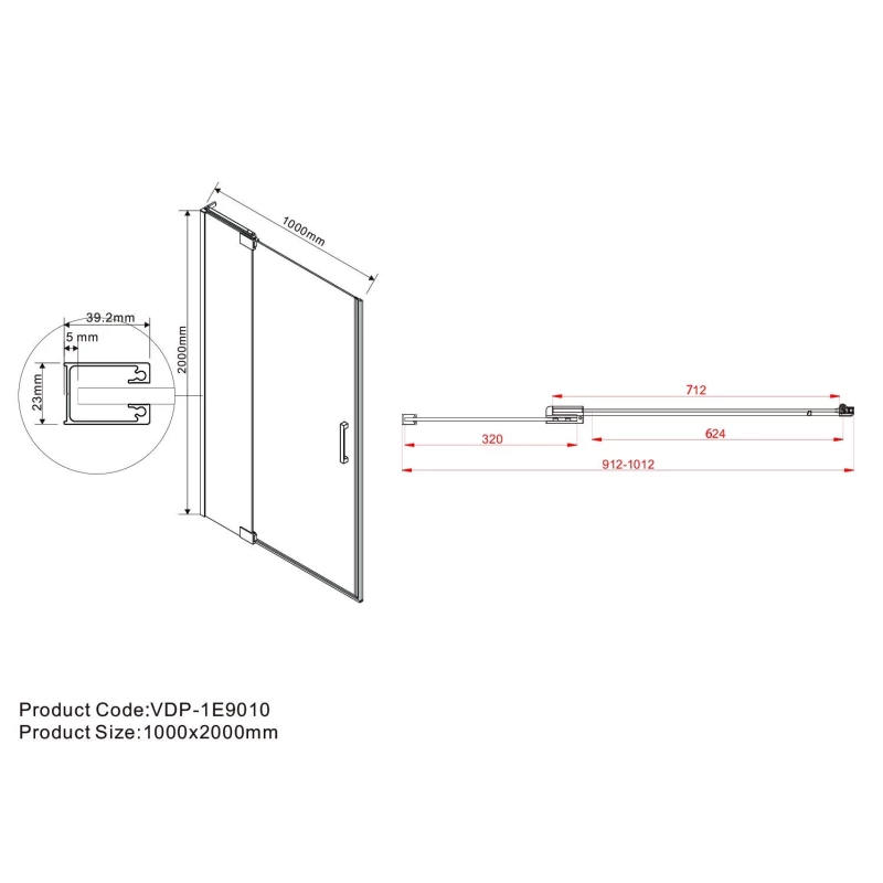 Душевая дверь 91,2-100 см Vincea Extra VDP-1E9010CGB тонированное