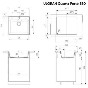 Изображение товара кухонная мойка ulgran бетон forte 580-05