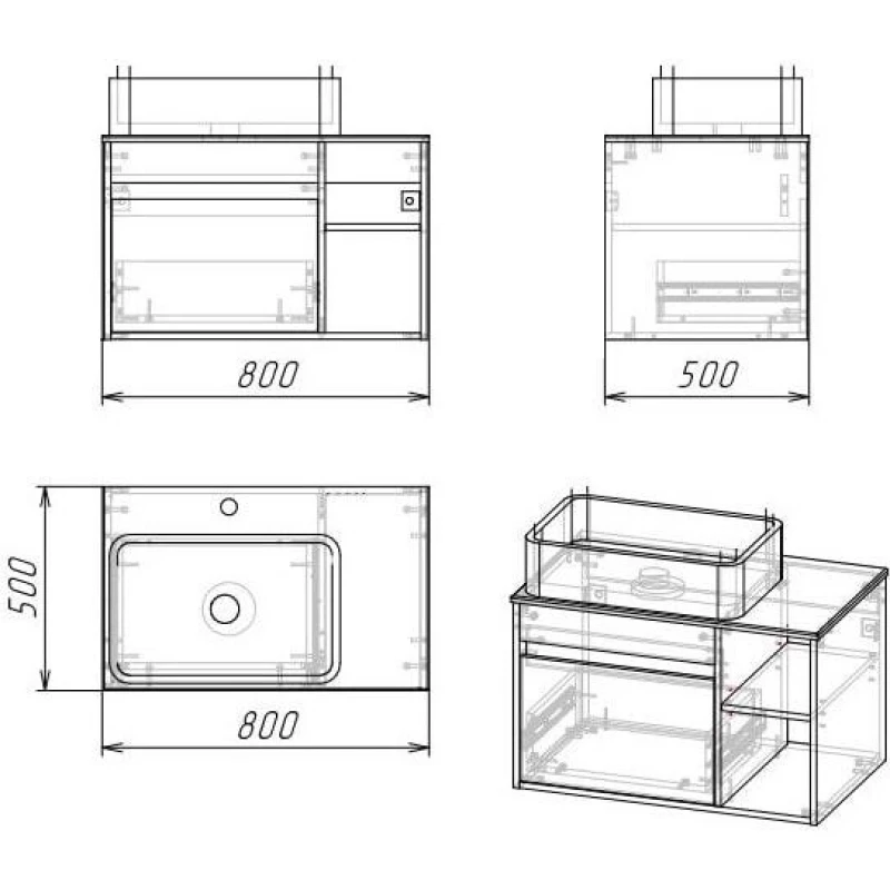 Комплект мебели бетон 80 см Grossman Фалькон 108005 + GR-3020 + 208003