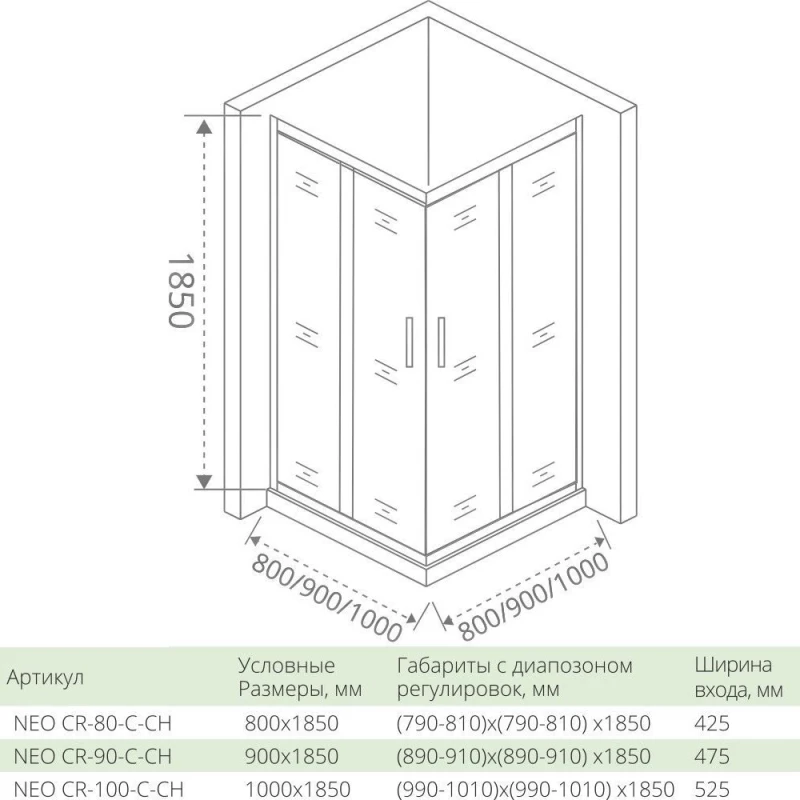 Душевой уголок 100x100 см Good Door Neo CR-100-C-CH прозрачное
