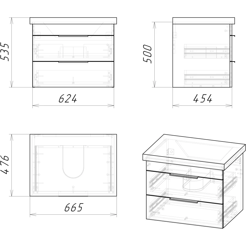 Комплект мебели бетон 66 см Grossman Кросс 106501 + Y18296 + 555800