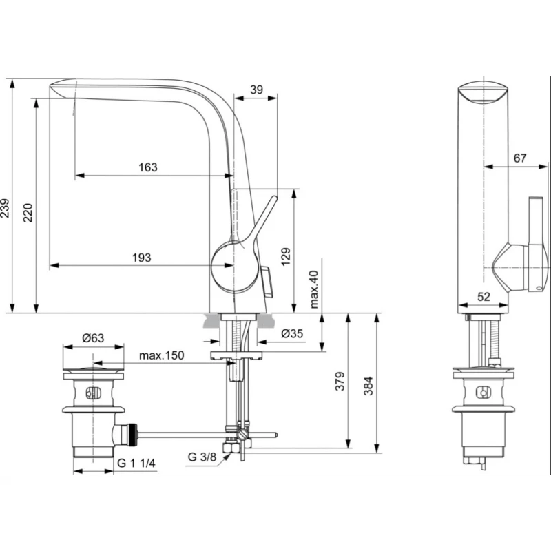 Смеситель для раковины с донным клапаном Ideal Standard Melange A6041AA