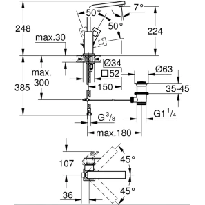 Изображение товара смеситель для раковины c донным клапаном grohe eurocube 23135al0