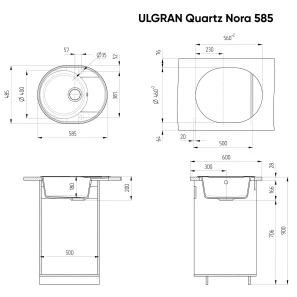 Изображение товара кухонная мойка ulgran уголь nora 585-07