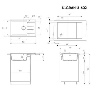 Изображение товара кухонная мойка ulgran черный u-602-308