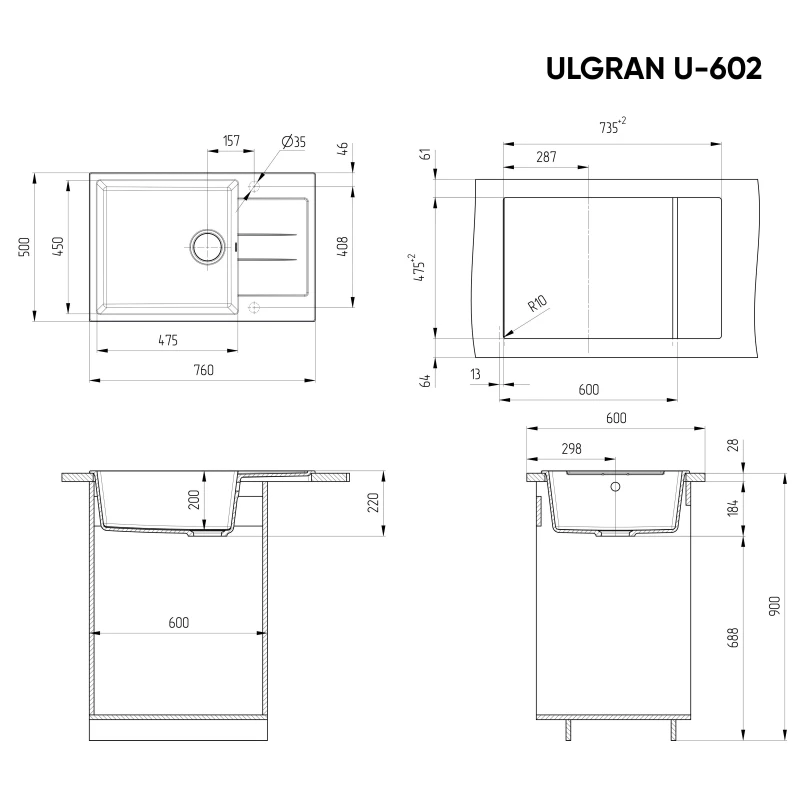 Кухонная мойка Ulgran темно-серый U-602-309