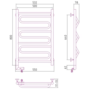 Изображение товара полотенцесушитель электрический 800x500 белый глянец мэм правый сунержа элегия 2.0 12-5219-8050