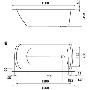 Изображение товара акриловая ванна 150x70 см santek монако 1.wh11.1.976