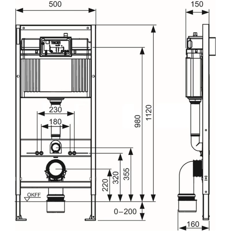 Монтажный элемент для подвесного унитаза, высота 1120 мм Tece TECEbase 9400407
