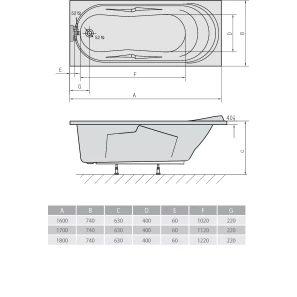 Изображение товара акриловая ванна 180x74 см alpen adriana 48111