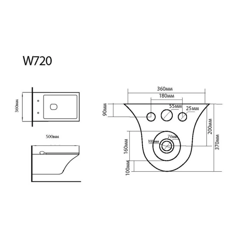 Подвесной безободковый унитаз с сиденьем микролифт Black & White 720W00