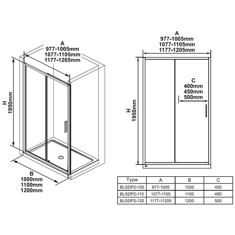 Душевая дверь 110 см Ravak Blix Slim BLSDP2 X0PMD0300Z1 прозрачное