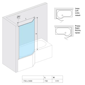 Изображение товара шторка для ванны 75 см r прозрачное стекло excellent be spot kaex.2309.750.pr